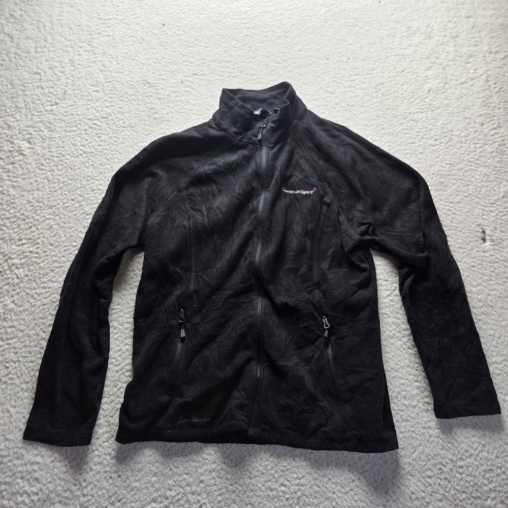 Eddie Bauer Jacket Womens Large Black Fleece Full Zip Pockets Logo EB225